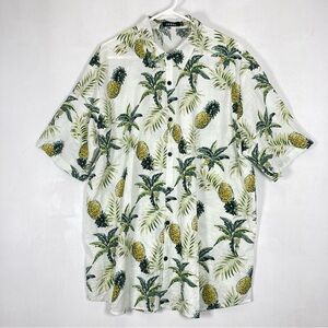 JOGAL Shirt Mens XXL Short Sleeve Button Up Pineapple Tropical Green Palm